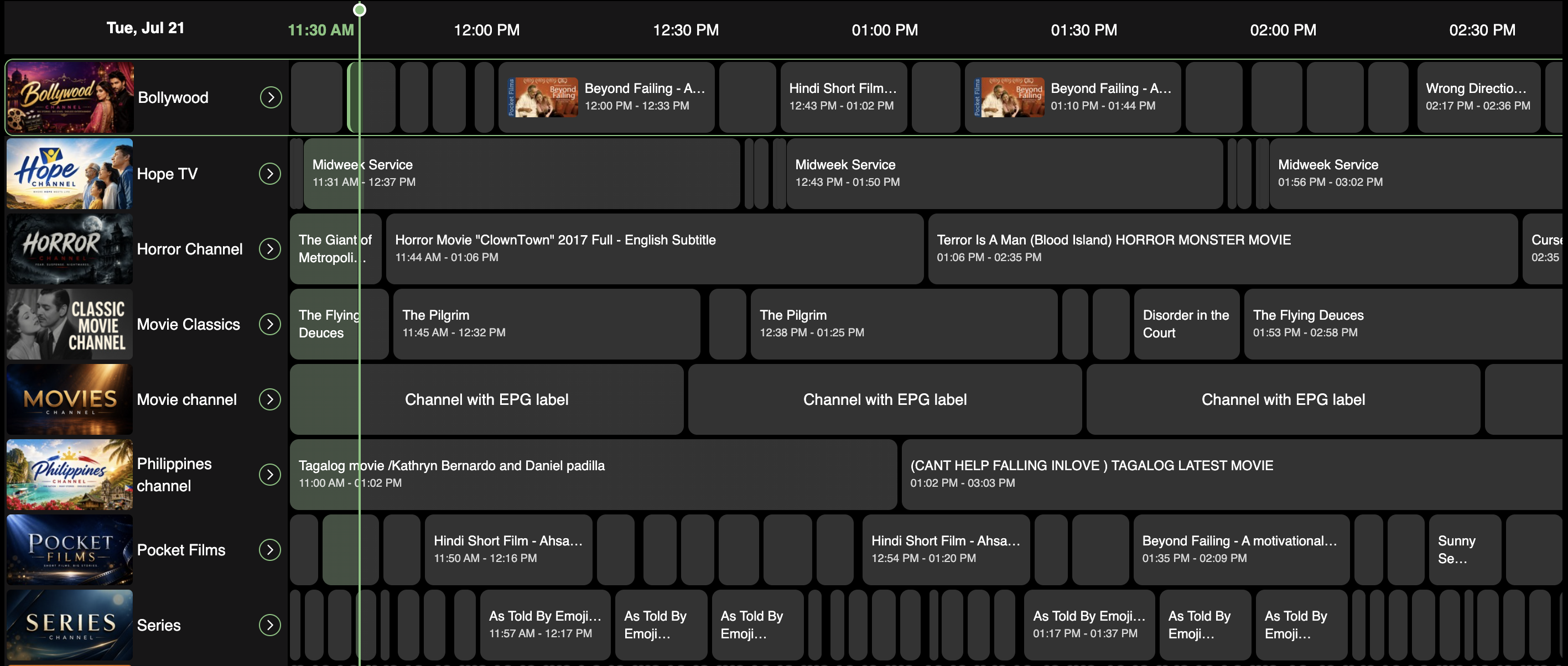 End-user Electronic Program Guide (EPG) in Bamboo Cloud